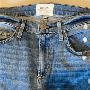 NWOT MCGUIRE “WHITE PAINT SPLASHED SKINNIES!”